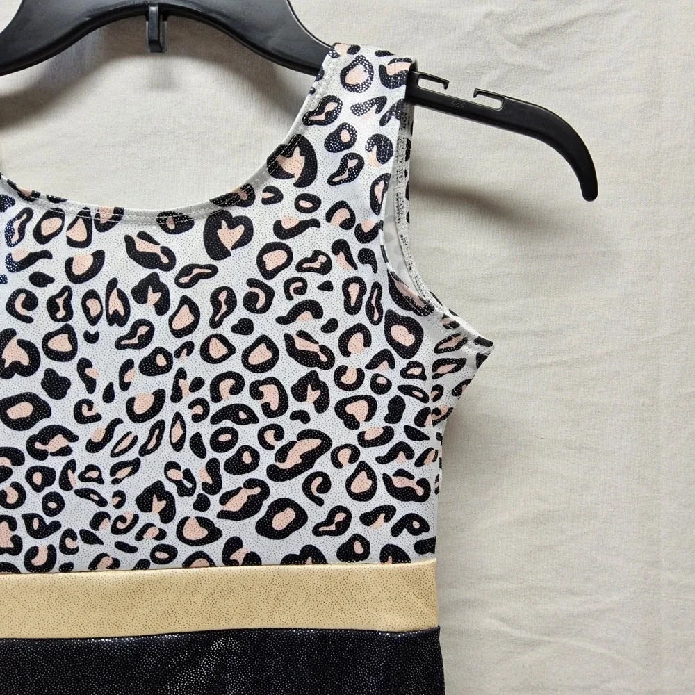 Girls Leopard Print Shimmer Gymnastics Leotard Biketard 2XL XXL Dance Tumbling